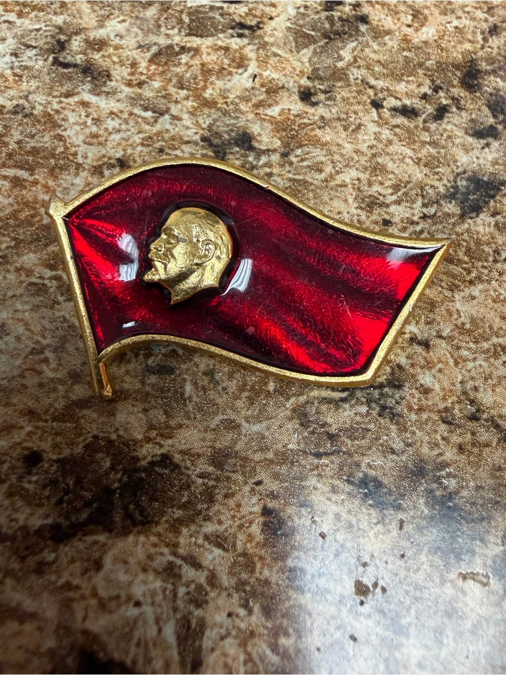 Vintage USSR Soviet Lenin Red Flag Enamel Pin Brooch Communist Russia Badge